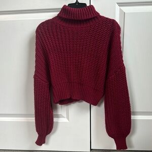 SHEIN Red Cowl Turtleneck Sweater Chunky Knit